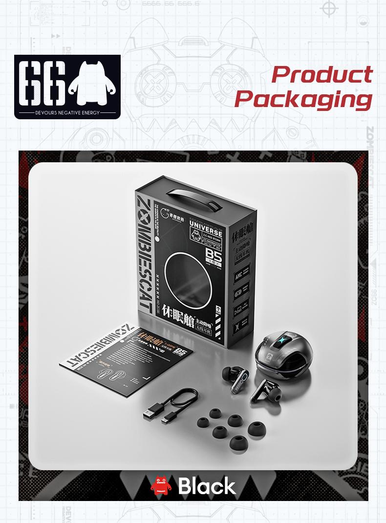 ZOMBIESCAT B5 In-Ear Wireless Headphones with Bluetooth 5.4, ANC TWS Earbuds with RGB Ambient Lighting, Ergonomic Comfort Design, IPX4 Waterproof, Audio Wireless Headsets for Music & Phone Calls