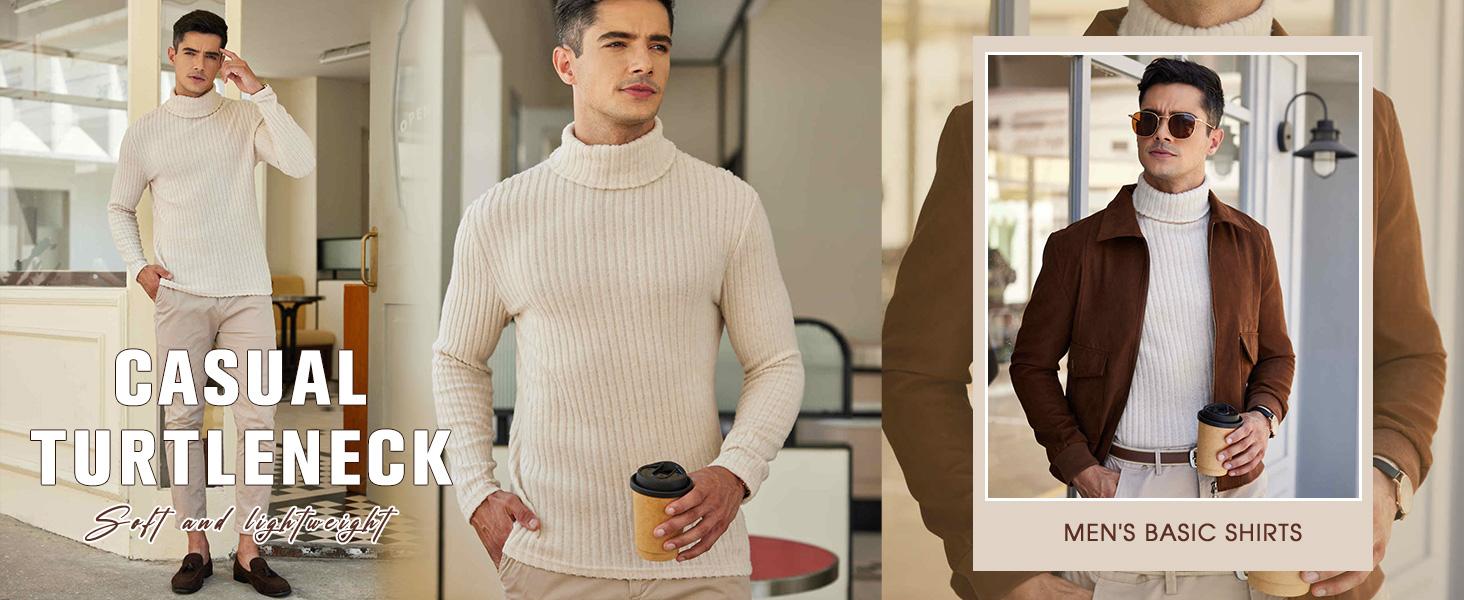 COOFANDY Men Turtleneck Shirts Lightweight Long Sleeve T Shirt Ribbed Thermal Tops Baselayer Pullover