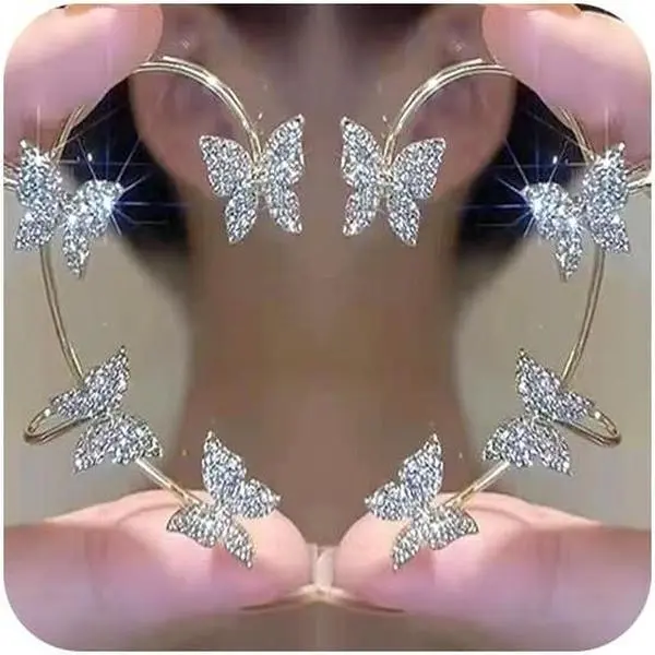 2 count Butterfly Tassel Zircon Earrings and Ear Cuffs - No  Flower Climber Wrap Around Earrings - Fairy Ear Clip  Gifts