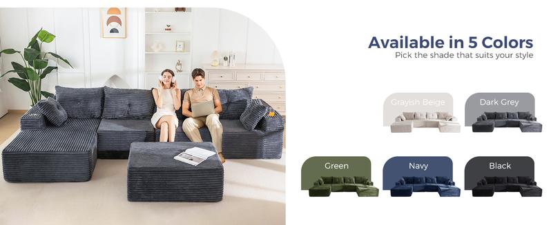 [3 Packs Shipped] MAXYOYO 131.6" Large U-Shaped Sectional Sofa,  Modern Boneless Couch for Living Room, Sofa in A Box, Oversized Sofa Sleeper with Deep Seat, Convertible Corduroy Sectional Sofa, No Assembly Required