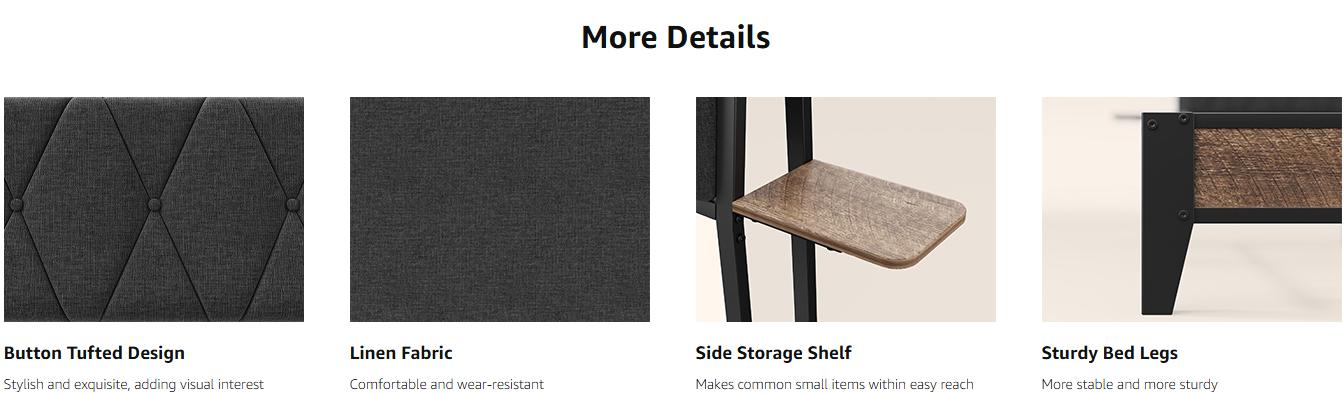 【SPOTLIGHT DAY】ONBRILL Twin/Queen/King Size Bed Frame, Upholstered Platform Bed With Charging Station Ergonomic Headboard And Side Storage Shelf, Noise-Free, BedRoom Furniture 【SPOTLIGHT DAY】ONBRILL Twin/Queen/King Size Bed Frame, Upholstered Platform Bed With Charging Station Ergonomic Headboard And Side Storage Shelf, Noise-Free, BedRoom Furniture