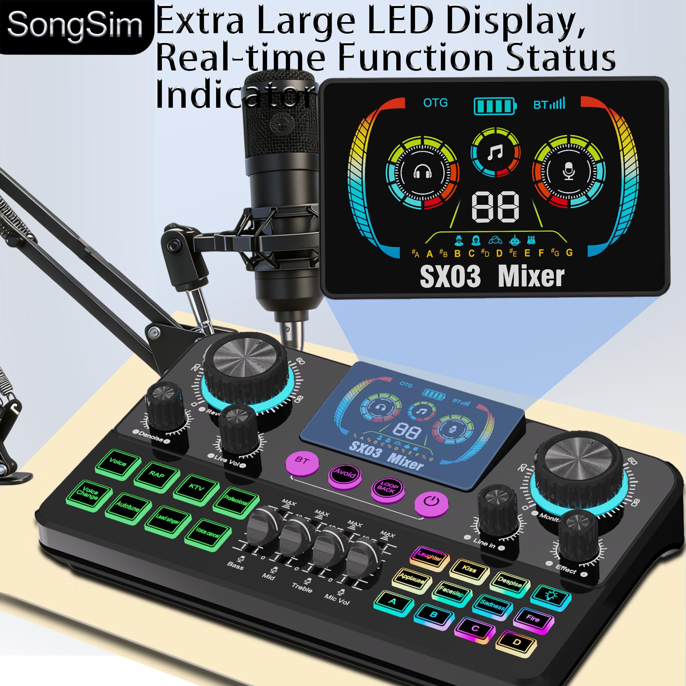 Professional Podcast Voice Changer Kit, Includes Microphone and Stand, 3 Channel Audio Input, OTG/USB Output, Suitable for Voicing, Speaking, Singing