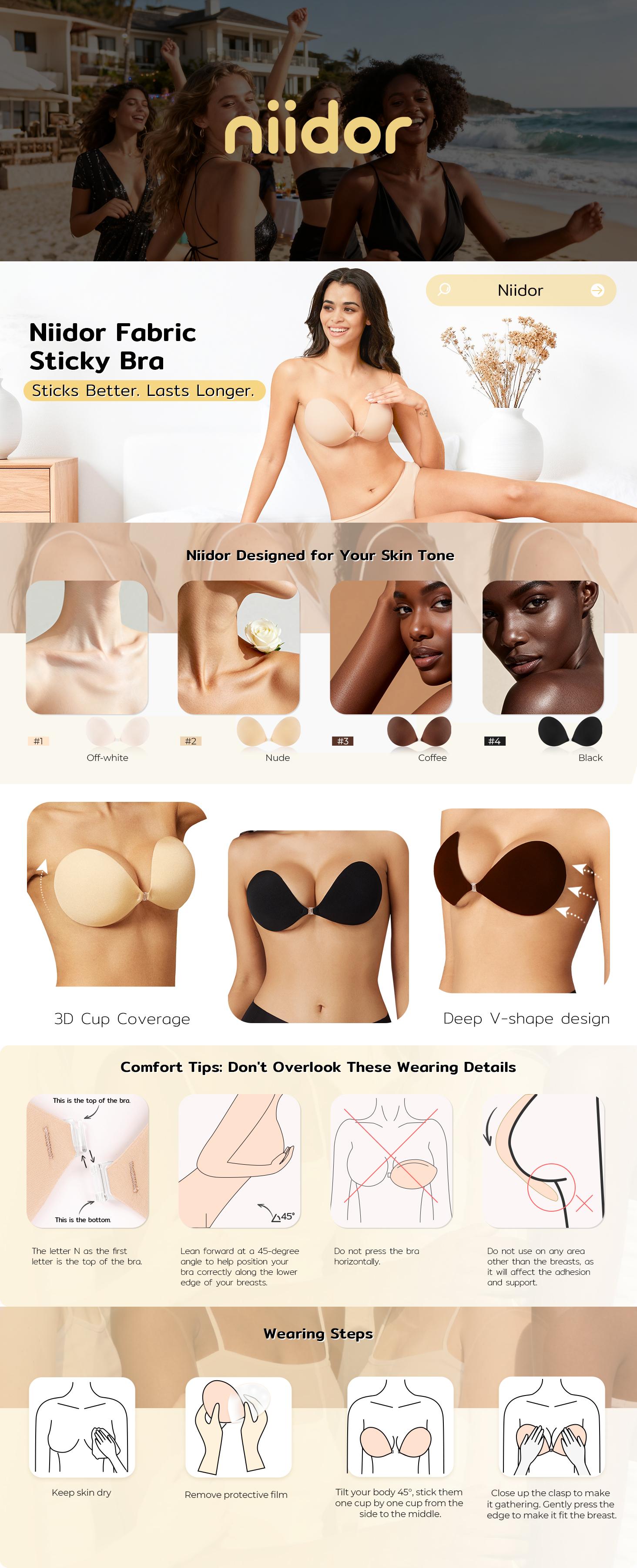 Niidor 2.0 New Fabric Bra Strapless Sticky Invisible Bra with Front Closure Sticky Invisible Push up Bra Reusable, Gift for bridal accessories,womenswear,lady underswear,girls accessories, sticky bra push, sticky inserts, push sticky pads, Outdoorfun