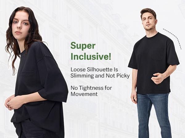 Oversized Tshirts 206g Heavyweight Cotton Pocket Tee Boxy Fit Crewneck Unisex Gym Vintage T Shirts Workout Thick Baggy Tees 2026 Big and Tall 1 Pack