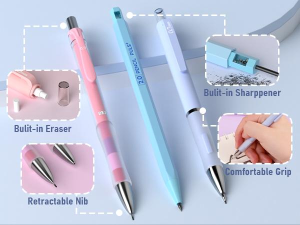 Nicpro 45PCS Aesthetic School Supplies Set with Big Capacity Pen Case Pastel Mechanical Pencils 0.5 0.7 0.9 2mm 24 Lead Refills Erasers for Teens Girls - Writing Stationery
