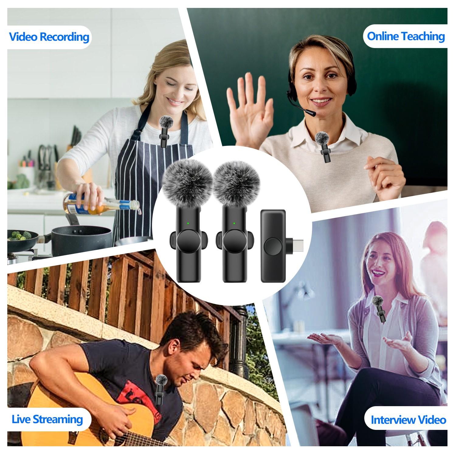 Wireless Mini Microphone for iPhone and Typec Interface, Bluetooth-compatible Lavalier Lapel Mic for Video Recording and Podcast, Plug and Play 2.4g Ultra-Low Delay for Interviews and Vlogs