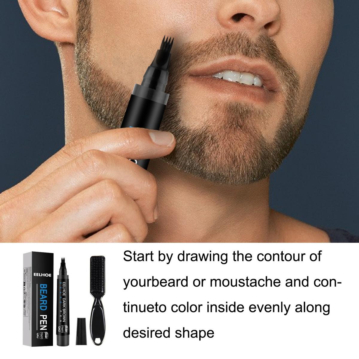 4-Tip Liquid Pen for Beard & Eyebrow-Water-Resistant, Natural-Looking, and Long-Lasting