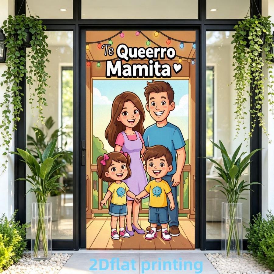 2D Flat Banner 1pc, Family Portrait Background Cloth, Mother's Day Blessing Curtain, Home Party Decor, Polyester Material, Multiple Sizes Available