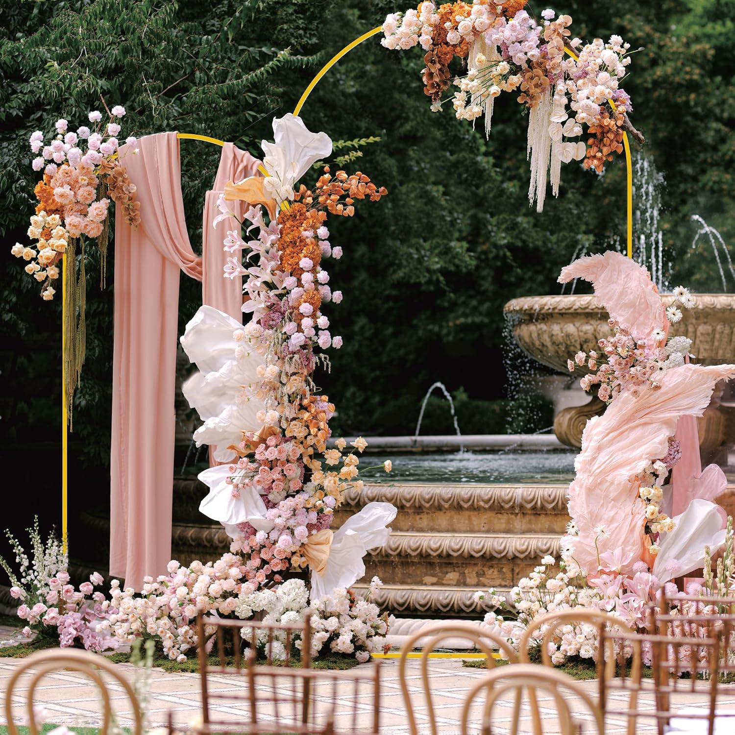 Gold Metal Wedding Arch Backdrop Stand Set Of 3,7.2FT+6.6FT+6FT Detachable Multi‑Height Arch Frame,Stable Base Balloon Garland Stand For Floral Arrangements,Fabric Drapes,Wedding Reception Entrance,Bridal Shower,Birthday Party,Photo Booth