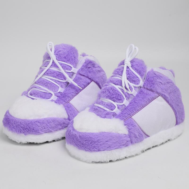 Warm Plush Sneaker Slippers, Trendy Anti-Slip Furry Soft House Shoes, Fluffy Unisex Comfy Home Slides, One Size Fits Most, Indoor & Outdoor