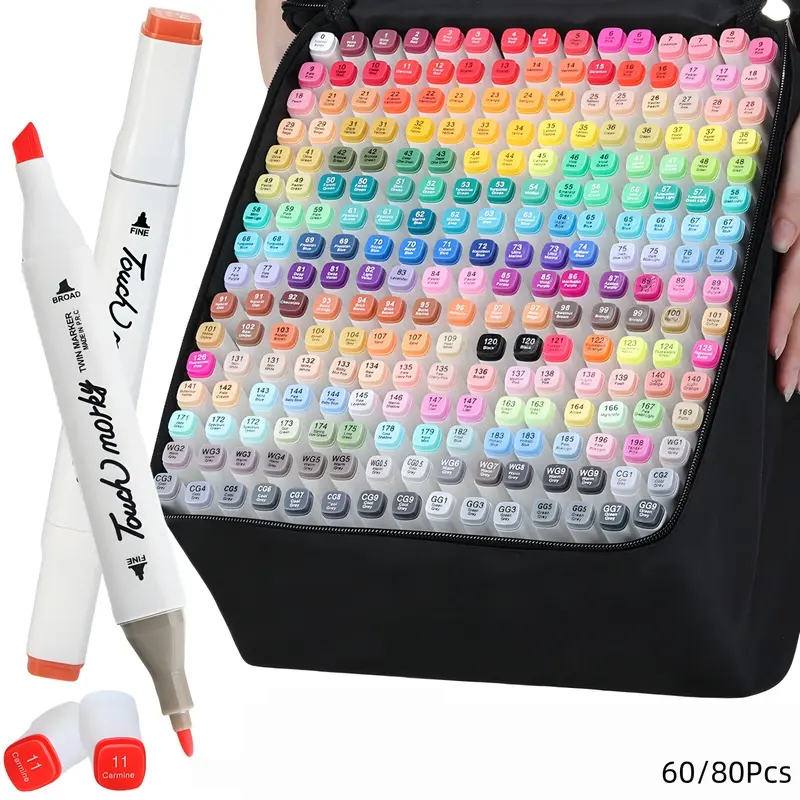 Alcohol Markers Set 60/80 Colors, Dual Tip Coloring Markers with Fine Tip & Broad Chisel Tip, Alcohol-Based Art Pens for Adults, Artists, Drawing, Sketching & Illustration, Art Craft Drawing