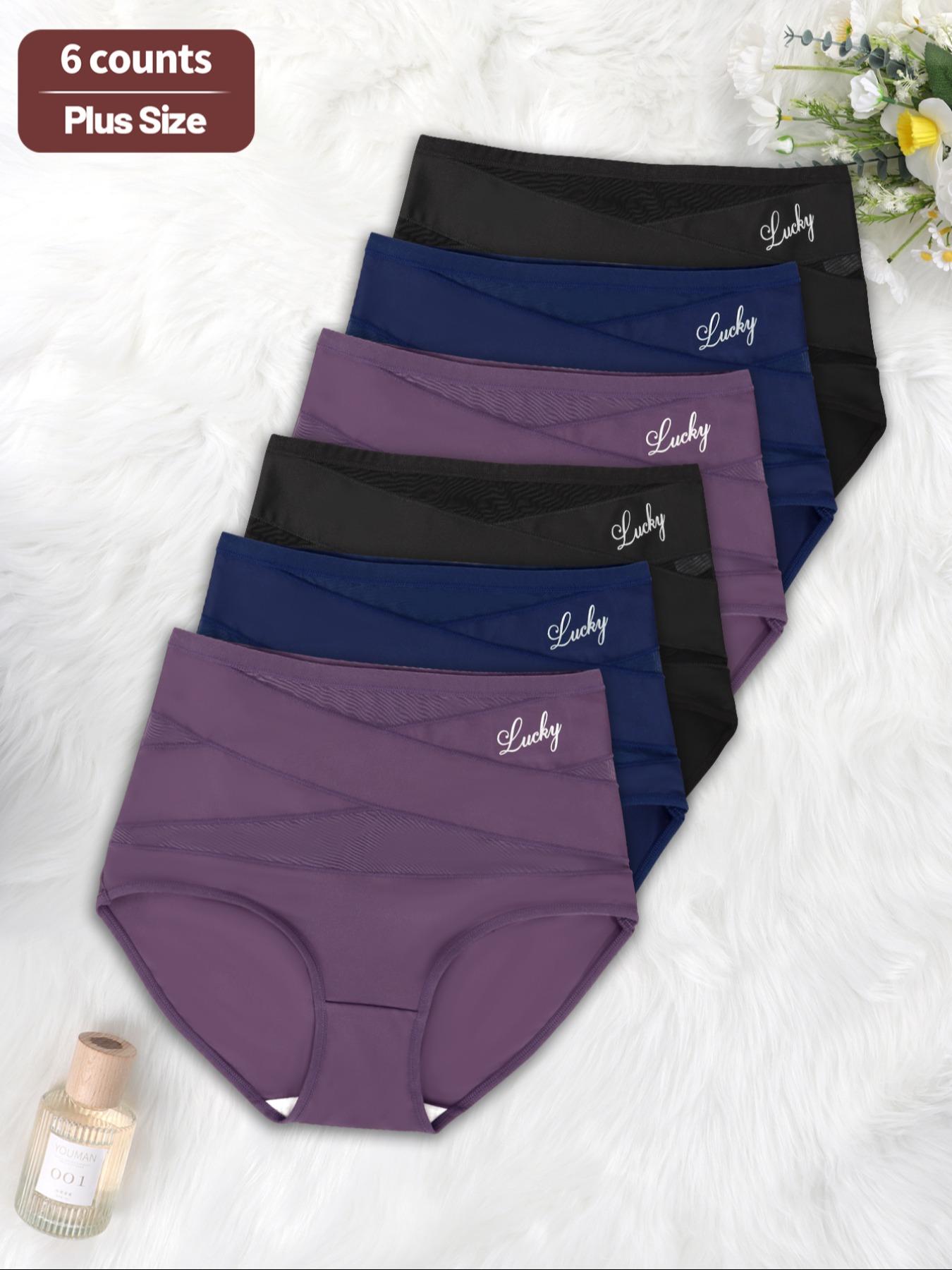 【Plus Size】 Letter Print High Waist Panties, Breathable Comfortable Briefs for Daily Wear, Women's Underwear for All Seasons