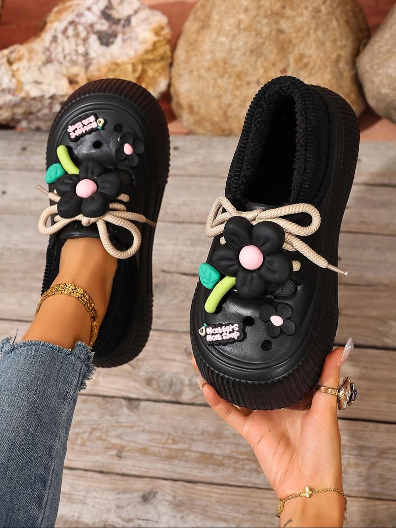 Couple Plain Fleece Lined Ankle Boots, One-Step Soft Sole Snow Boots, Cute Sunflower New Eva Home Shoes, Warm Winter Flat Short Boots