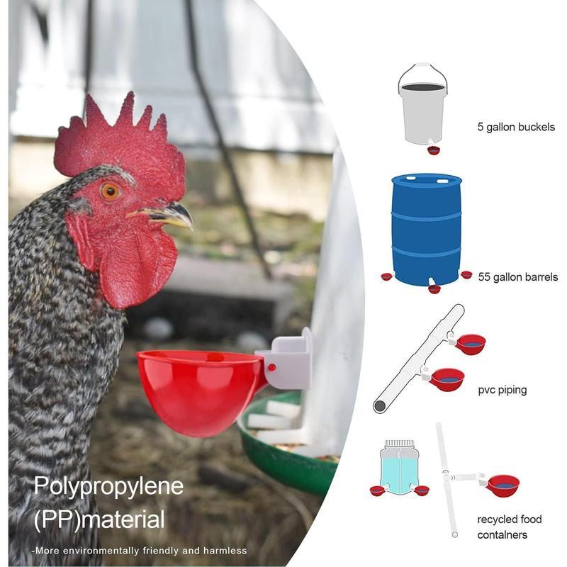 6 Pcs Large Automatic Poultry Water Cups, Leak-Proof Self-Filling Chicken Drinker Set with DIY Hole Opener, Perfect for Coop & Farm, Fresh Water for Ducks, Turkeys & Geese