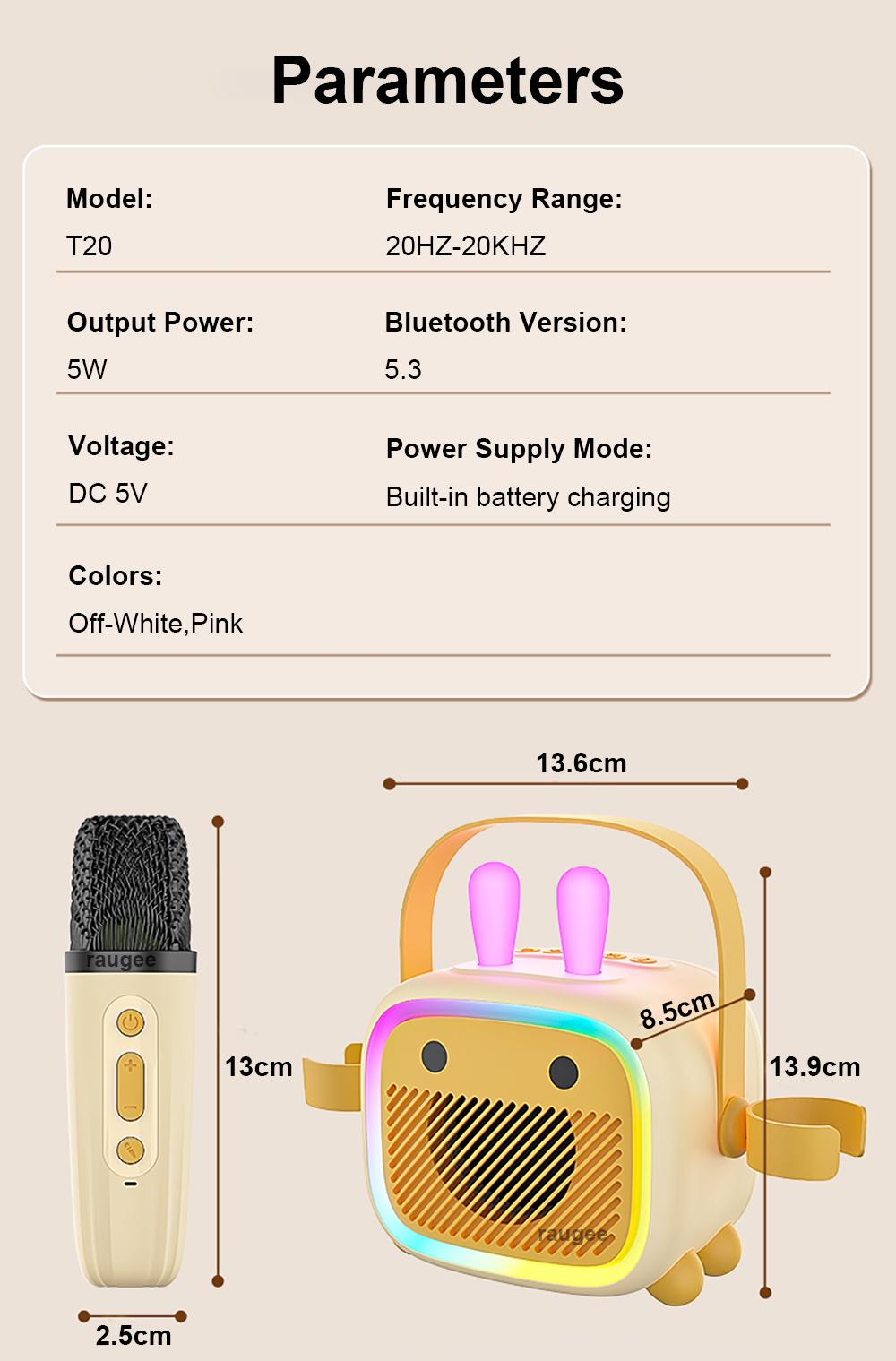 Wireless Karaoke Speaker with 2 Microphones, Portable Bluetooth-compatible Speaker with LED Light, Wireless Speaker for Home Party & Family Fun