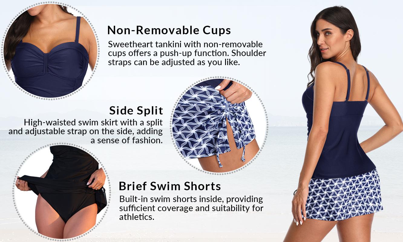 Yonique Womens Underwire Tankini Swimsuits with Skirt Two Piece Bathing Suits Tummy Control Swimwear