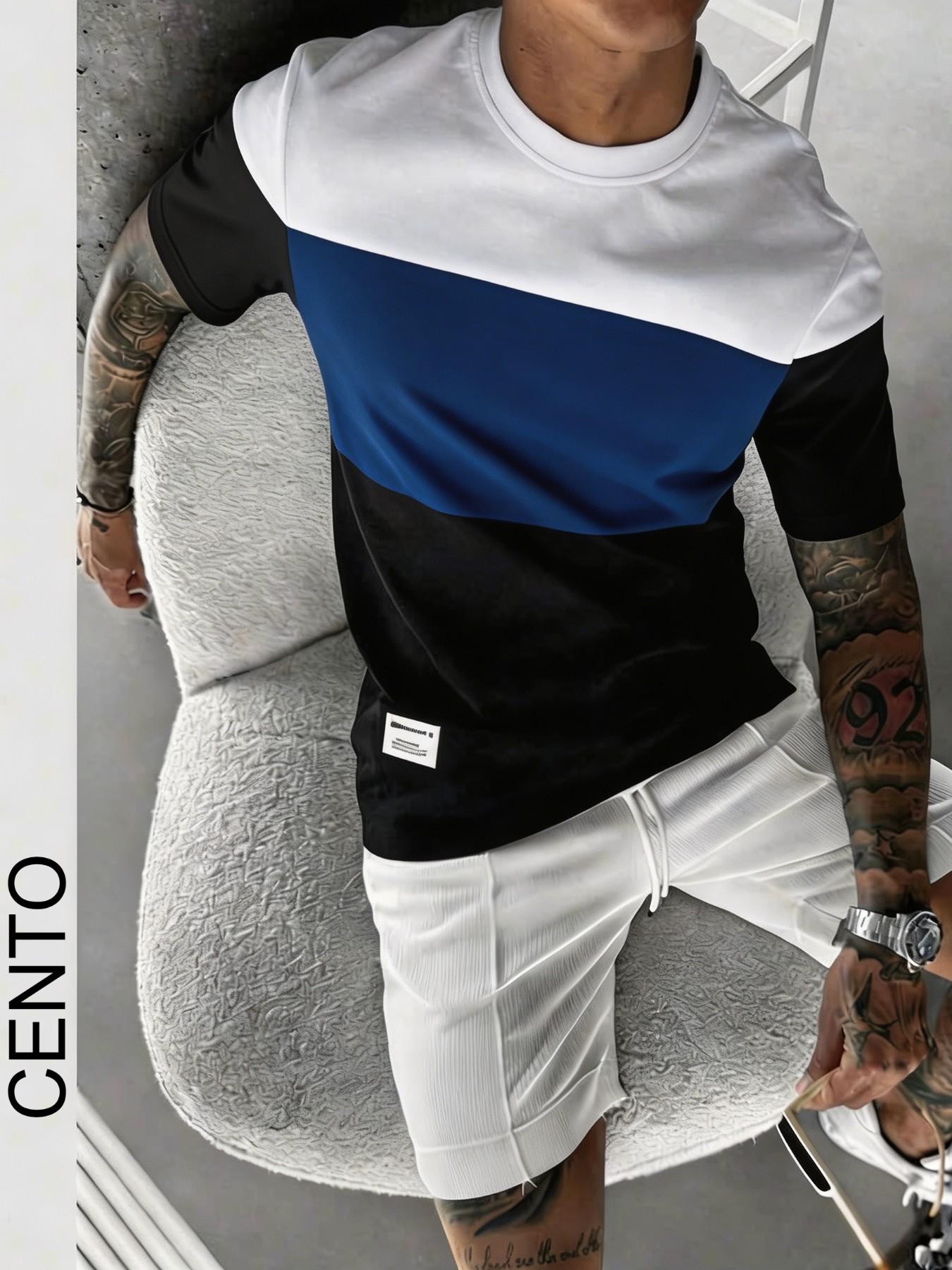 Men's Fashion Casual Colorblock T-Shirt, Simple Letter Print, Versatile and Stylish, Perfect for Daily Wear, Comfortable and Trendy