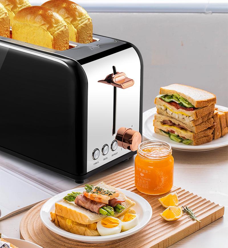 Pukomc Kitchen Appliances – 4-Slot Toaster with Wide Slots for Bagels/Waffles, 6 Browning Levels, 1500W Power, Stainless Steel (WT-8500 Black)