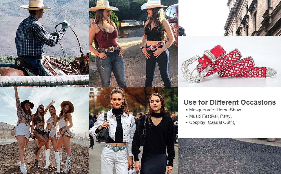 JASGOOD Women and Men Ladies Weatern Cowgirl Cowboy Bling Belt Rhinestone Belt for Jeans Pants Dress