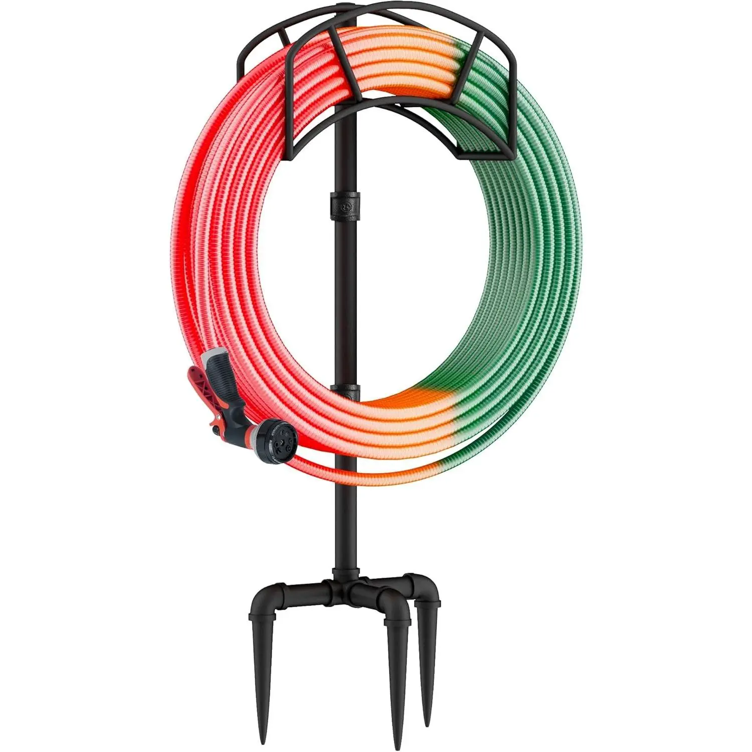 Freestanding Garden Water Hose Storage Holder Stand for Outside, 160-Ft Hose Heavy Duty Metal Hanger Reel Organizer Outdoor Yard Lawn, Standing Keeper Rack with Ground Stake, Black GHH01BK01