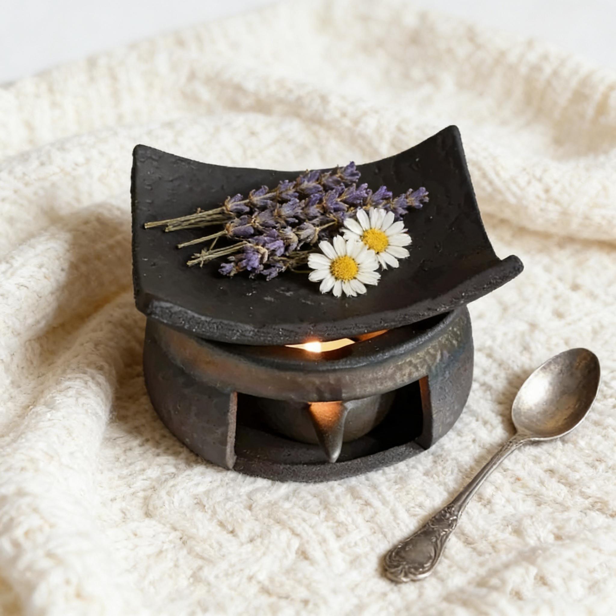 Rustic Solid Stone Texture Incense Burner, Dark Handmade Coarse Ceramic Diffuser, Home Bedroom Essential Oil Warmer, Calming Healing Atmosphere