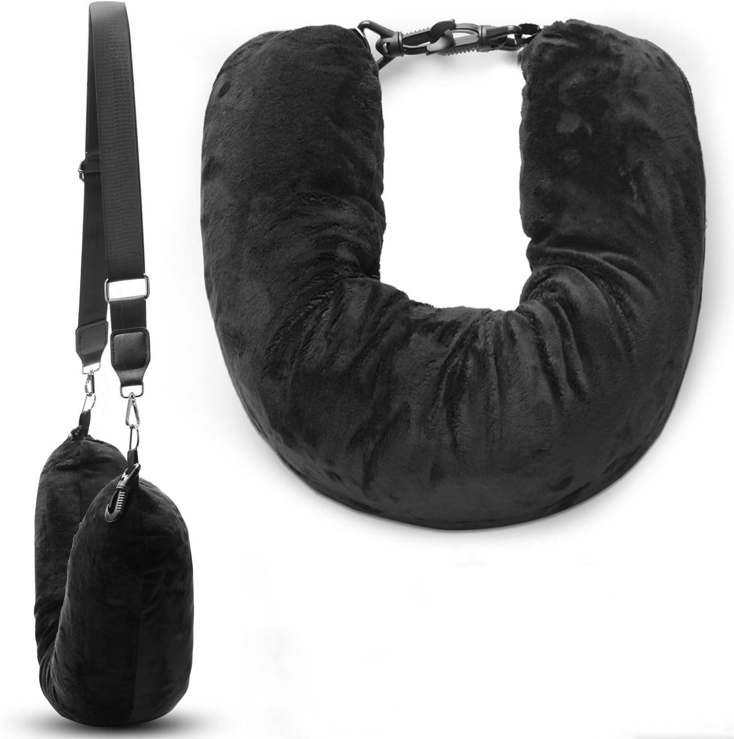 Travel Neck Pillow for Airplane with Fillable Clothing Space, Multi-Functional Plush U-Shaped Travel Pillow, Comfortable Support for Journeys, Travel Neck Cushion