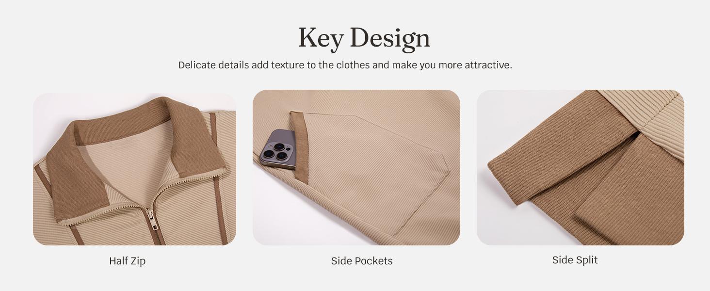 Wenrine Women's Oversized Sweatshirt Dress Half Zip V Neck Long Sleeve Contrast Fall Casual Mini Dresses with Pockets