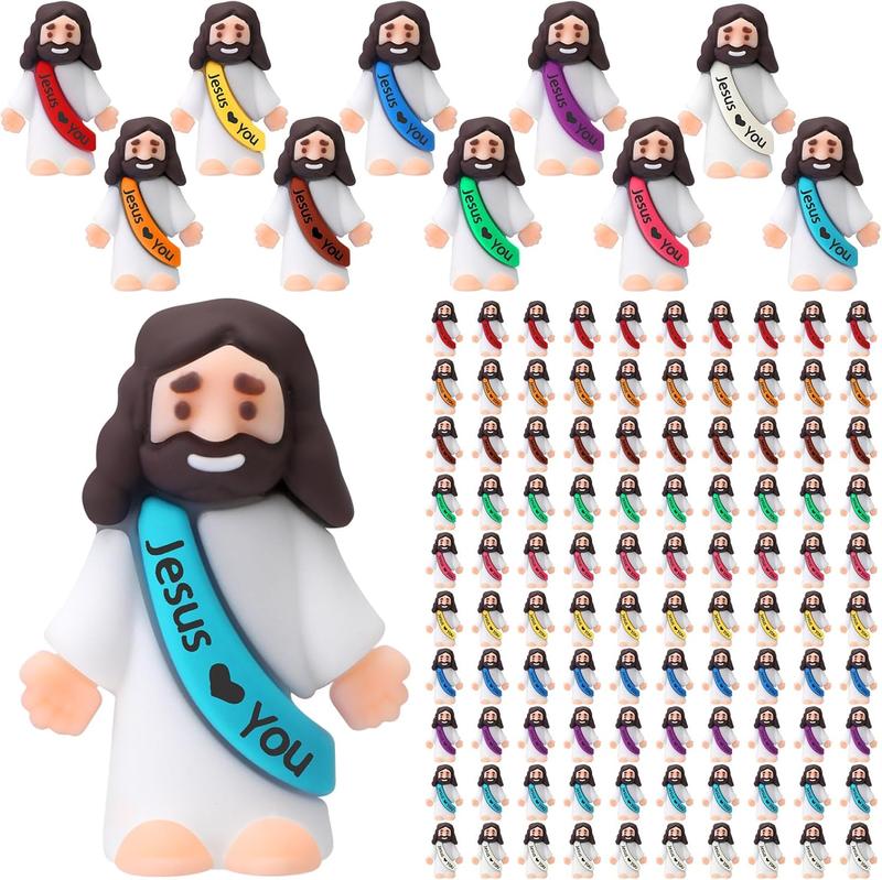 60pcs Mini Jesus Figures Jesus Love You Mini Rubber Toys to Hide and Seek Religious Party Favors Sunday School Baptism Gifts(Lively Colors)