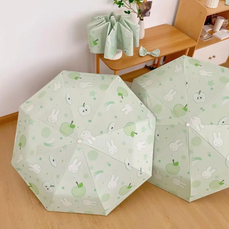Mint Green Miffy Auto Umbrella UPF 50+ Black Layer Sun & Rain Parasol Cute Bunny Niche Design for Women Perfect Gift