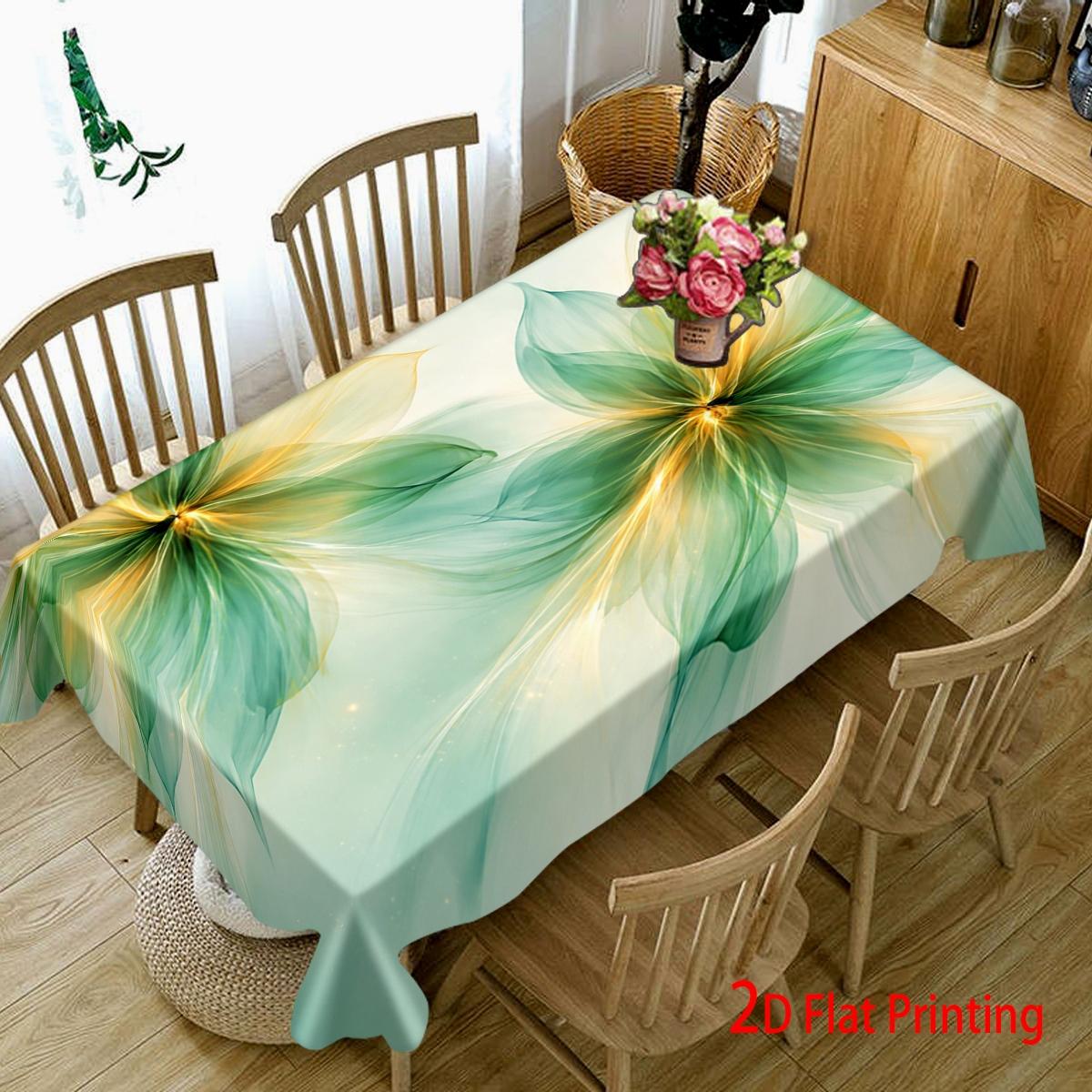Elegant Floral Print Tablecloth, Light Blue to Gradient, Durable Polyester, Perfect for Parties, Indoor & Outdoor Use, Vibrant Table Decor