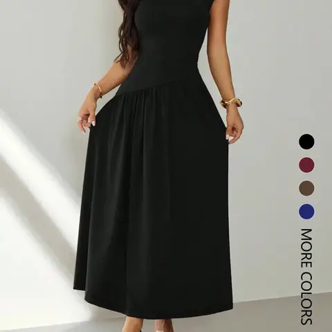 【Black Friday】Women's Short-Sleeve Slim-Fit Solid-Color Casual Dress, Elegant Ruched Dress for Dates, Parties and Commuting, Womenswear
