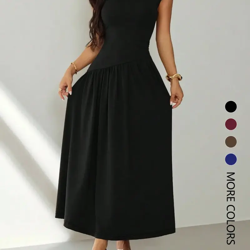 【Black Friday】Women's Short-Sleeve Slim-Fit Solid-Color Casual Dress, Elegant Ruched Dress for Dates, Parties and Commuting, Womenswear