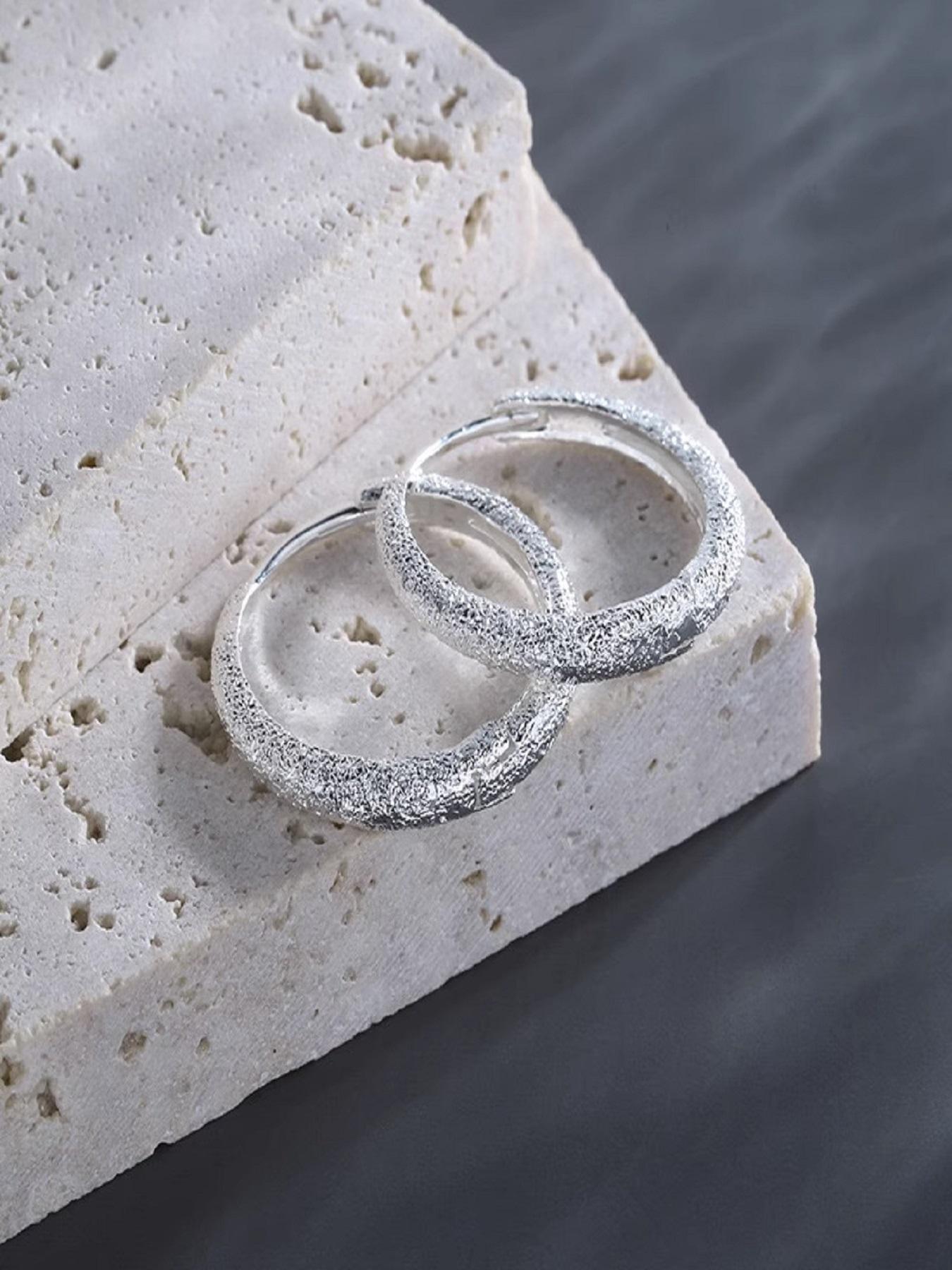 Shiny Sand Texture Earrings, Minimalist Fashion Women's Jewelry, Silver Color, Casual Style, All Seasons, No Choking Hazard