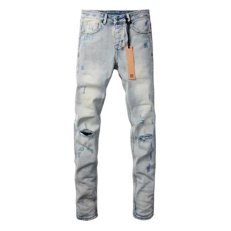 Men's Vintage School-Style Washed Distressed Ripped Slim Fit Casual Comfy Denim Trousers - Stretch, High-Quality, Below Knee Leisure Jeans with Pocket, All Season