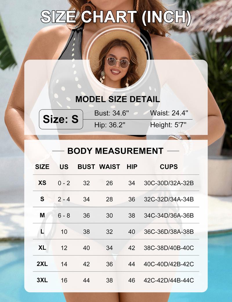 Blooming Jelly Women's Bikini Set Two Piece Swimsuit Modest Bathing Suit Petal Hollow V Neck Top String Mid Rise Bottom Swimming Suit