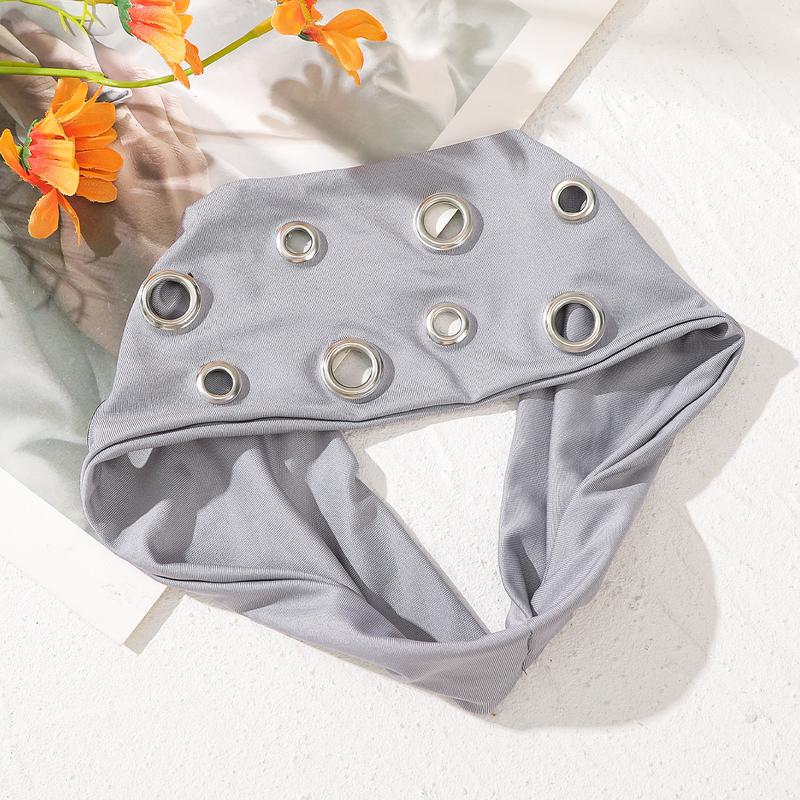 AWAYTR Punk Girl Hollowed Out Eyelets Wide Elastic Headband Stretchy Metal Rock Sports Grommet Headband Hair Accessories