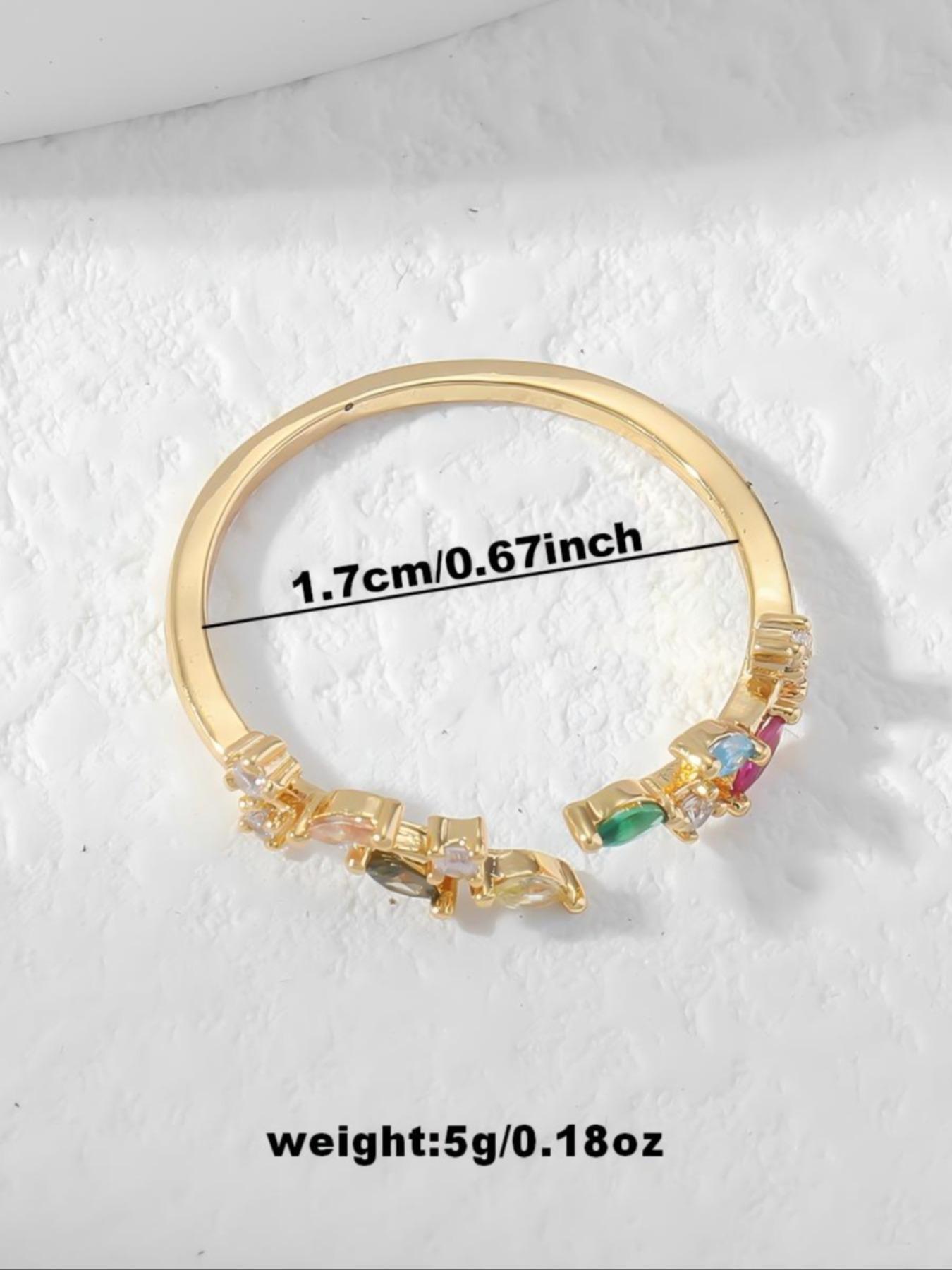 Fashion Micro-Set Colorful Zircon Leaf Ring for Women, Simple and Versatile Open Adjustable Band, Elegant Jewelry Accessory