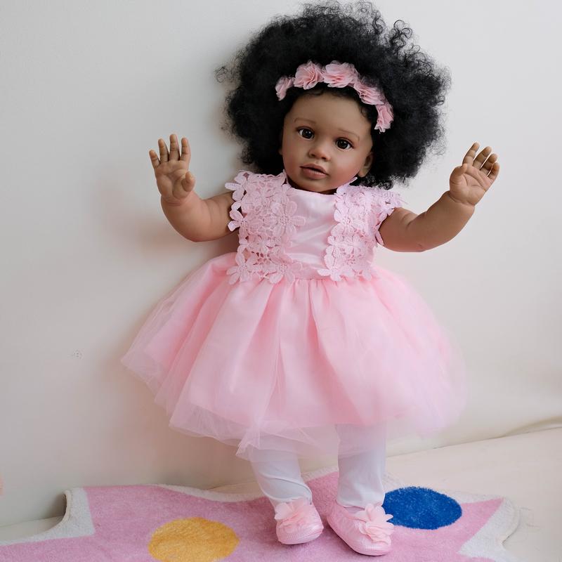 Reborn Toddler Dolls 26 inch 68 cm Black Biracial Reborn Baby Doll - African American & Biracial Mixed-Race Skin, Curly Rooted Hair & Standing Pose Feeding Kit & Gift for Kids