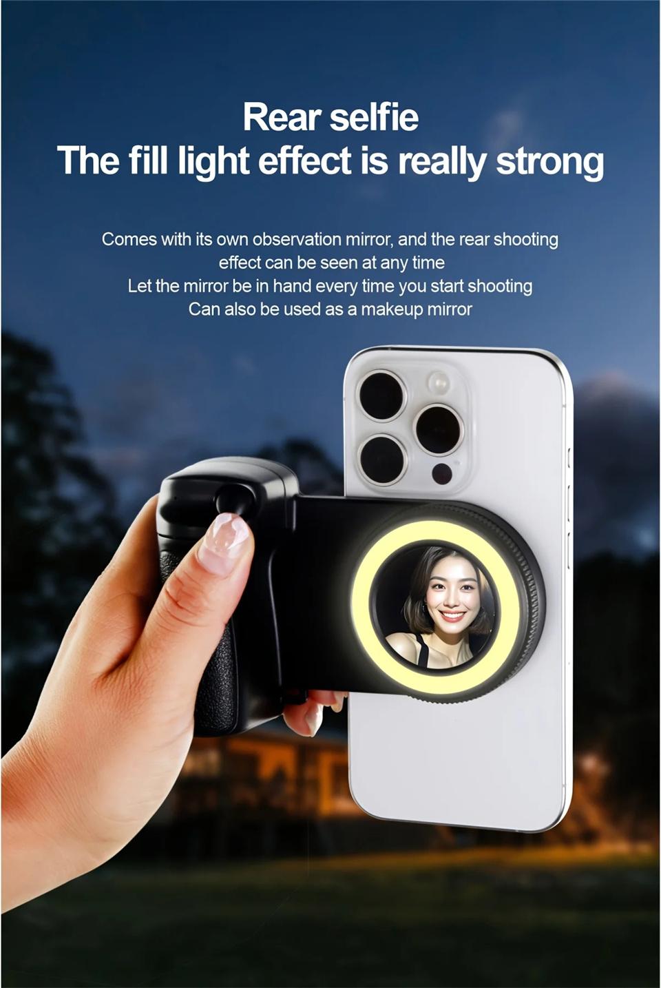 Bluetooth-compatible Compatible Shutter Selfie Stick with Flashlight and 1/4 Inch Screw Mirror Camera Photo Stabilizer