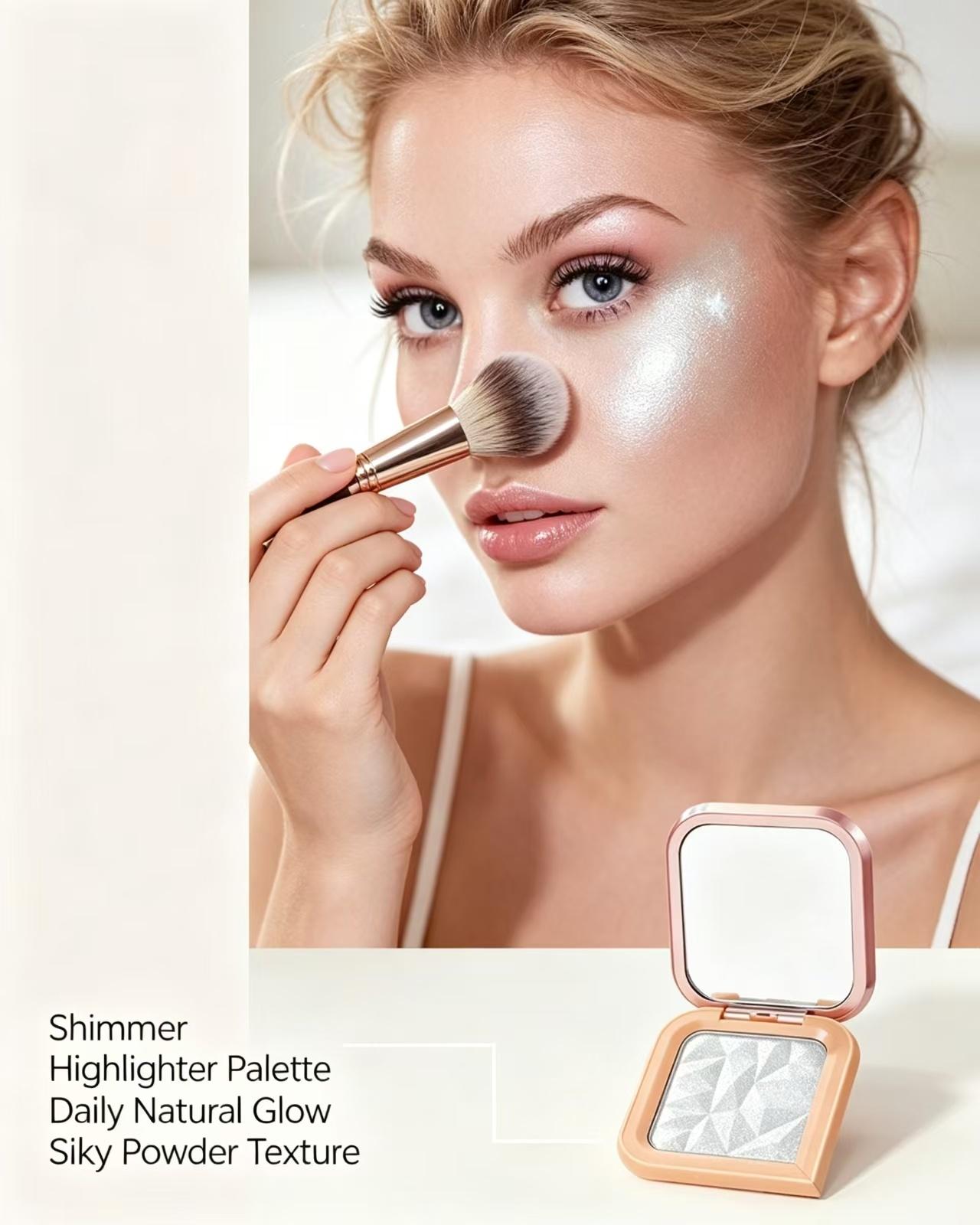 Rainbow Halo Powder Highlighter Palette, Mica-Blend Shimmery Iridescent Face Cosmetic, Nourishing Gentle Care, Radiance-Boosting Face Brightening & Contour Sculpting, Long-Lasting, Multi-Use for Party Makeup, Brightens