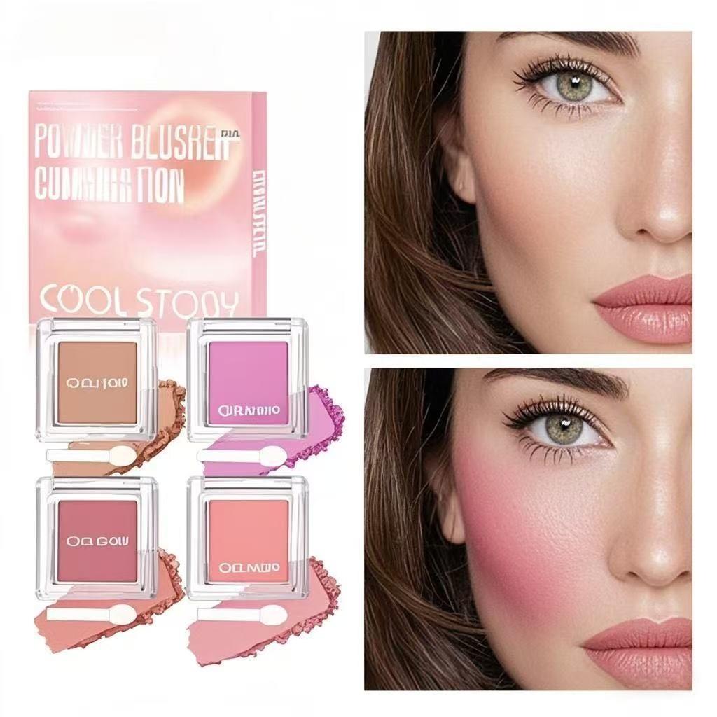 4-Color Blush Makeup Palette Set, Long-Lasting Matte & Shimmer Blushes, Smooth Texture, Lightweight Buildable Powder, Travel-Friendly