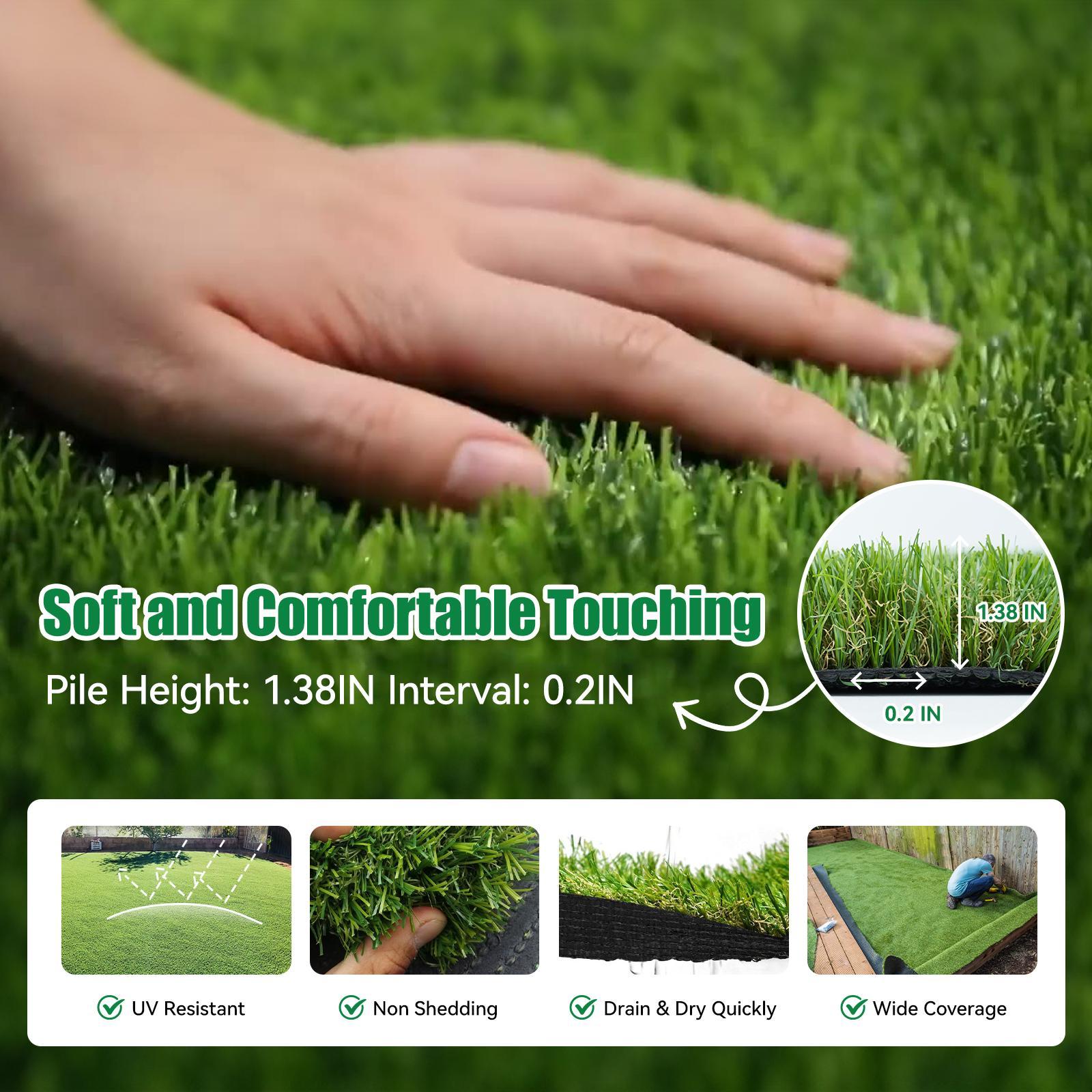 1.38" Artificial Grass Turf Lawn Mat for Pets - Realistic Synthetic Mat with Drainage Holes for Outdoor Use - Durable Rug for Dogs Cats & Festive Decor