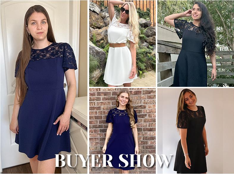 Holipick Women's Cocktail Dresses Wedding Guest Party Crew Neck Short A Line Dress with Lace Sleeves Holipick Women's Cocktail Dresses Wedding Guest Party Crew Neck Short A Line Dress with Lace Sleeves