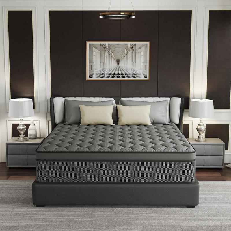 BOMASS 12-14 Inch Hybrid Mattress Twin Full Queen King Size Memory Foam InnerSpring Black Gray Mattresses Durable Medium Firm Soft Bed In A Box