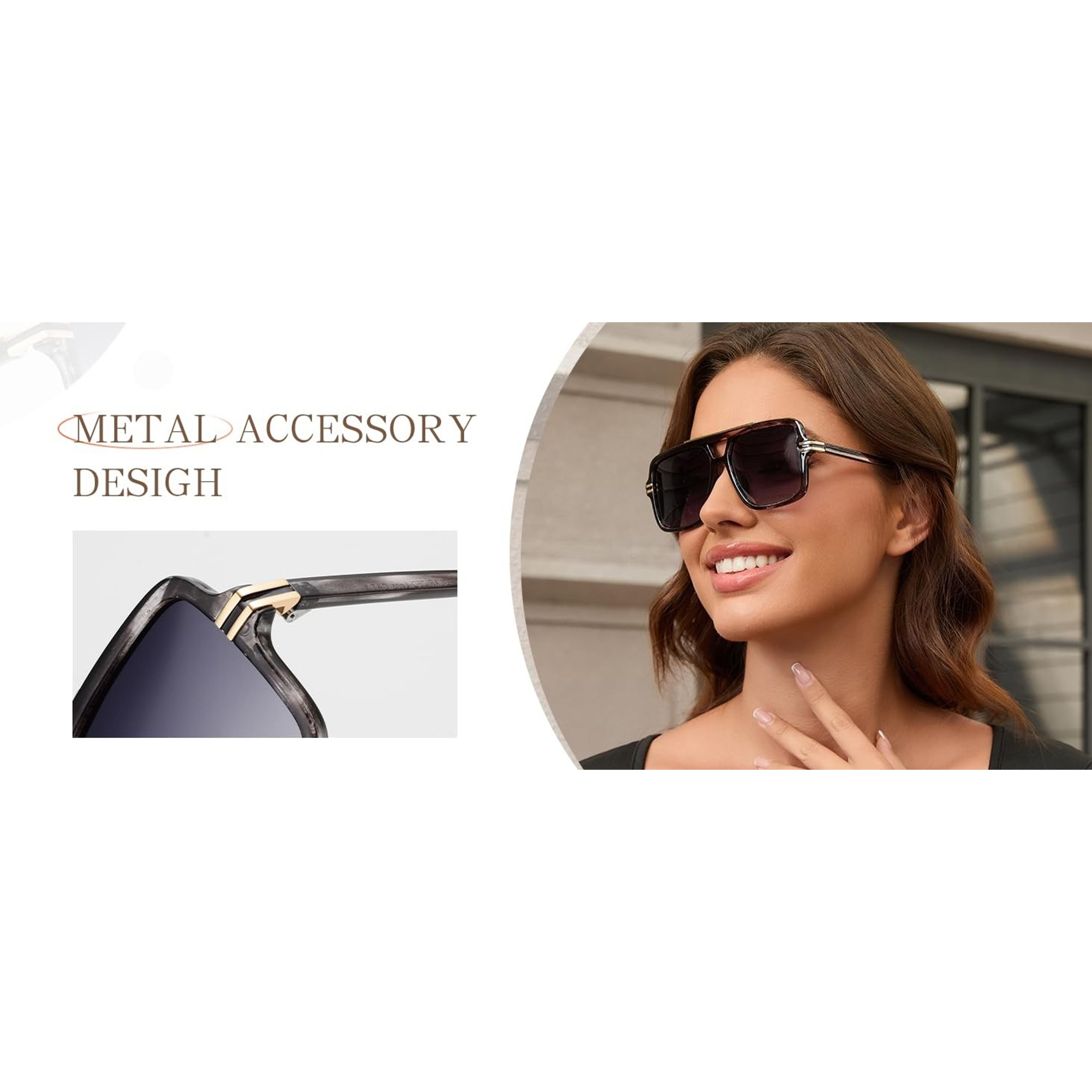 Retro Oversized Polarized Square Sunglasses for Women and Men, 70s Trendy Style, UV400 Protection, Double Bridge Pilot Design, Lightweight Shades for Travel and Daily Wear