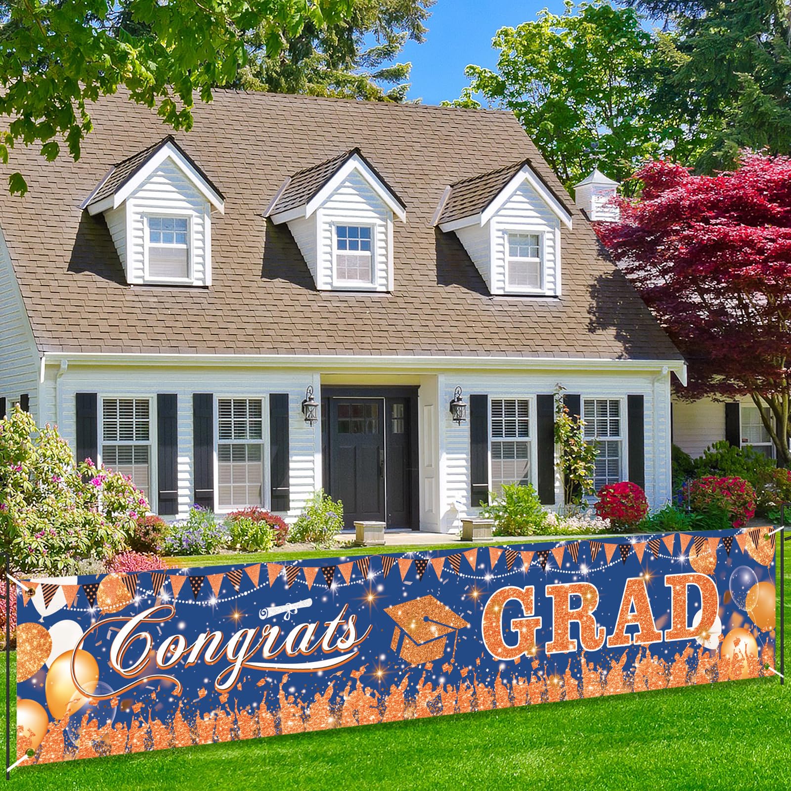 Blue and Orange “Congratulations” 2026 Graduation Banner | Blue and Orange Graduation Decorative Banner | 2026 High School Graduation Party Banner