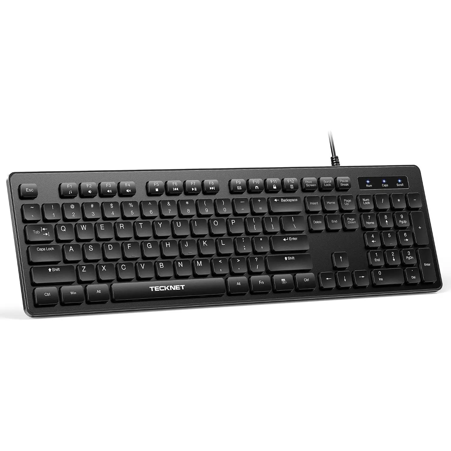 Wired Keyboard, Silent Typing, Full-Size Layout, Black | Spill-Resistant Design, USB-A Plug & Play, Slim Membrane , Office , PC, Laptop &  Compatible