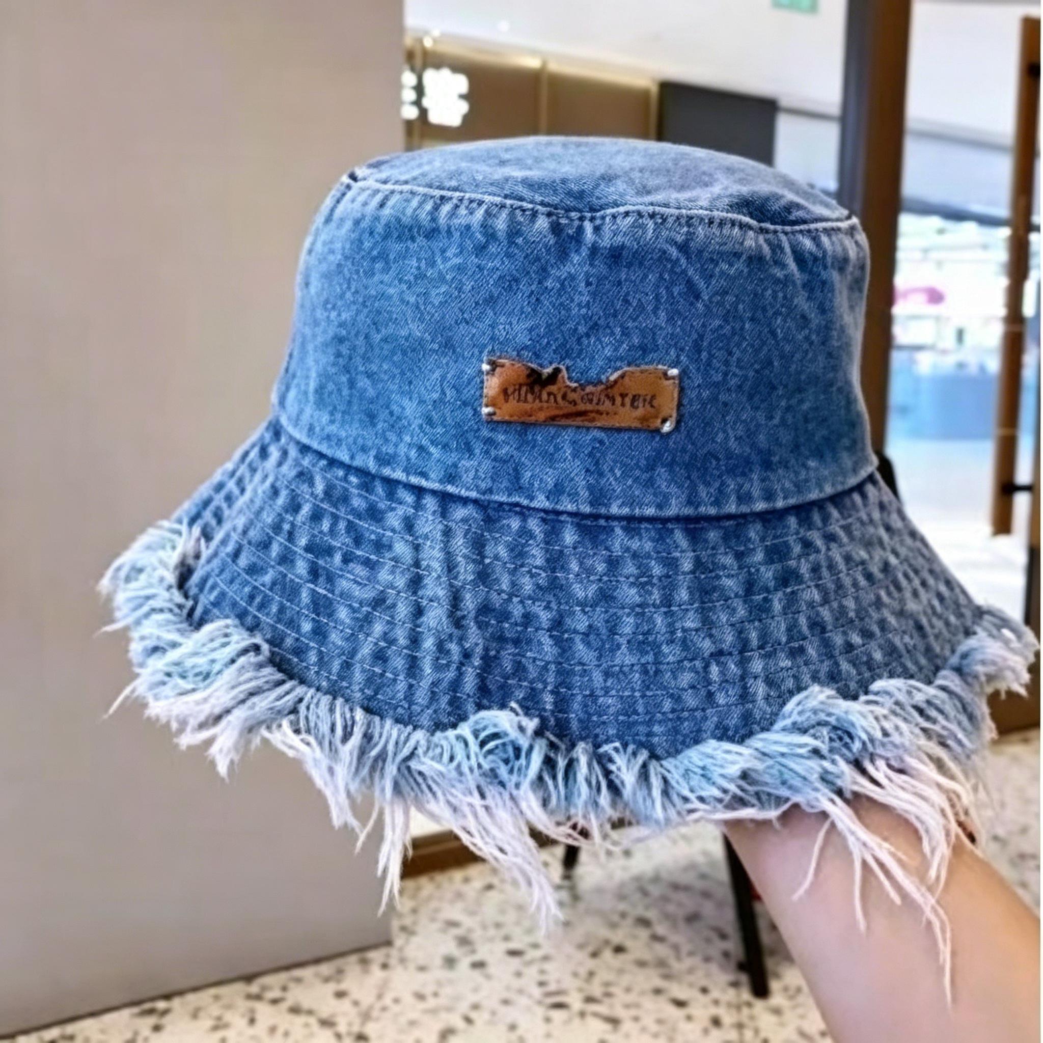 Women's Thin Washed Denim Bucket Hat | Summer Distressed Frayed Edge Wide Brim Sun Protection Hat for Outdoor