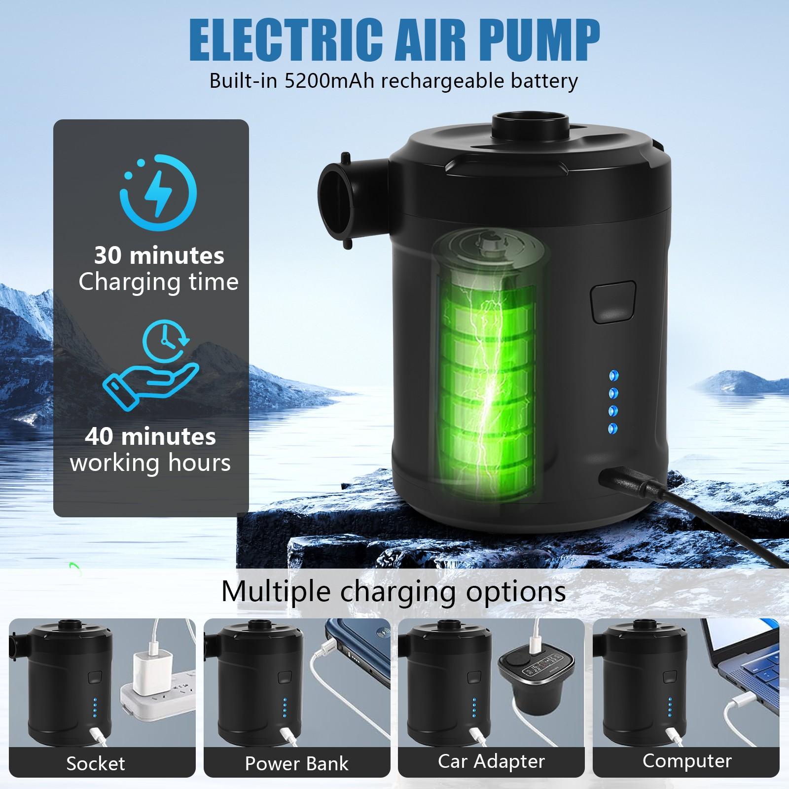 Pump Portable Air Pump with 5200mAH Battery USB Rechargeable Air Pump-Quick Inflate Deflate for Sleeping Pads, Air Mattress, Pool Toys, Floats, Swimming Ring, Air Bed.