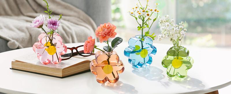 Bud Vases for Flowers: Colorful mini Vase Set Girly Home Shelf Decor - Cute Glass Vases for Centerpieces Modern Artistic Living Room Office Bedroom Baby Shower